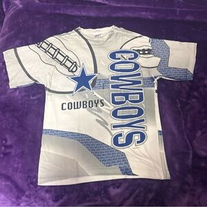 Vintage Dallas Cowboys Shirt Mens White Blue NFL Football All Over Print AOP 90s